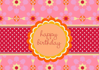 Birthday card with flowers and ribbon with dots