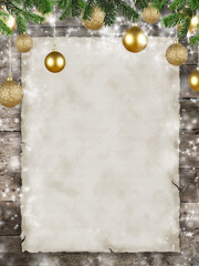 Christmas theme with blank paper on wooden planks