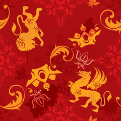 Obraz premium Seamless pattern with vintage heraldic elements