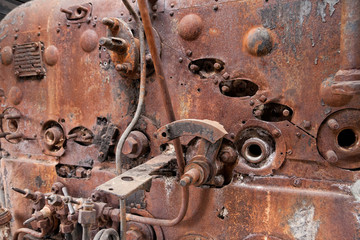 Old rusty steam locomotive boiler