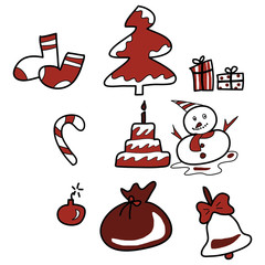 cartoon christmas and new year hand drawn