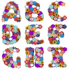 alphabet with flowers on white background part 1