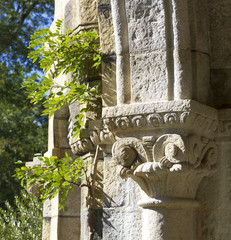 stone column in the garden, closeup