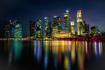 Naklejka premium Night Panorama of Marina Bay Singapore