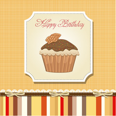 cute happy birthday card with cupcake  vector illustration