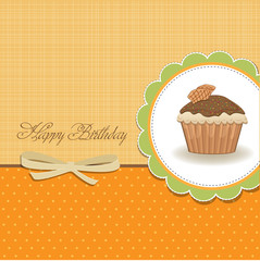 cute happy birthday card with cupcake  vector illustration