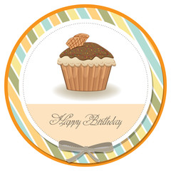 cute happy birthday card with cupcake  vector illustration
