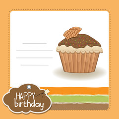 cute happy birthday card with cupcake  vector illustration