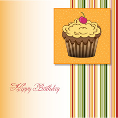 cute happy birthday card with cupcake  vector illustration