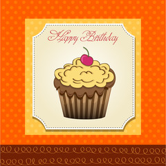 cute happy birthday card with cupcake  vector illustration