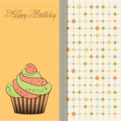 cute happy birthday card with cupcake  vector illustration