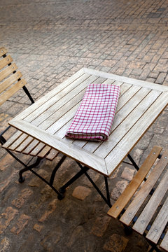 Table, bistrot, terrasse, caf&eacute;, restaurant, vide, nappe