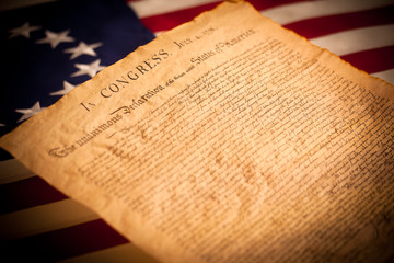 United States Declaration of Independence on flag background