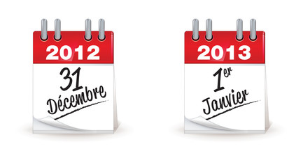calendrier, nouvel an, 31 décembre, 1er janvier