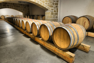 Casks in wine cellar