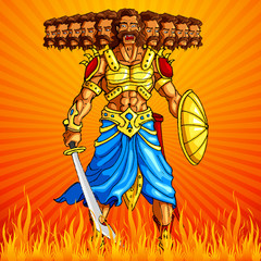 vector illustration of ravana and burning lanka