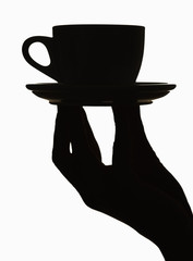 Silhouette of hand holding a coffecup - 46182066