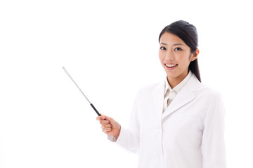 a young asian doctor on white background