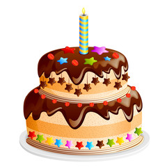 vector illustration of yummy chocolate cake against white