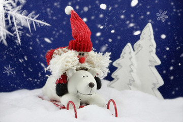 Weihnachtsmann und Eisbär auf Schlitten - Santa Claus