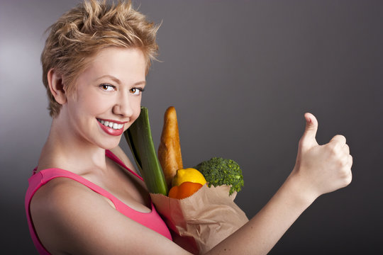 Beautiful woman with  fruits and vegetables