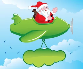 Abwaschbare Fototapete Flugzeuge, Ballon Weihnachtsmann im Flugzeug