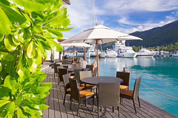 Cozy restaurant on decking by the beautiful marina
