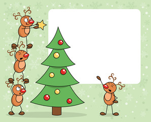 Deers decorating a christmas tree.