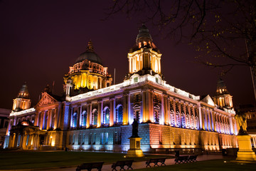 Belfast city hall, in the night. Ireland.