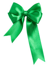 Festive green bow made of ribbon