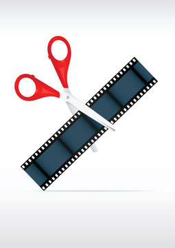 Scissors and film strip. Video editing