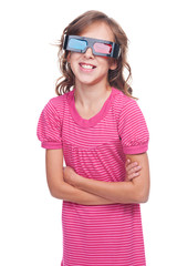 laughing little girl in 3d glasses