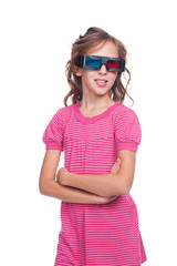 pretty ten year girl in stereo glasses