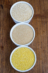 Quinoa, Amaranth And Millet (from top to bottom)