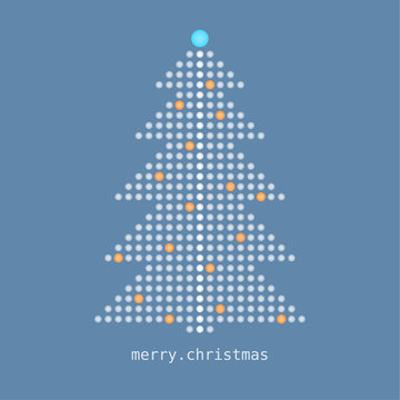 Futuristic Christmas tree with dots and orange bulbs, vector