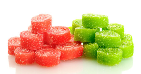 sweet jelly candies isolated on white.
