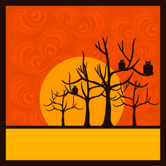 Halloween background with ornaments and trees