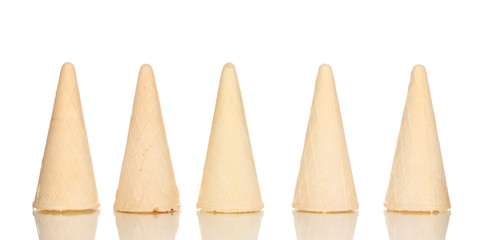 Waffle cones for ice cream isolated on white