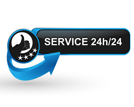 service 24 sur 24 sur bouton web design bleu