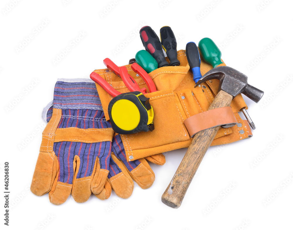 Wall mural tool belt and protective gloves