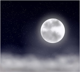 Naklejka na ściany i meble Ciemna noc gwia¼dzista, Cluds i księżyc w pełni