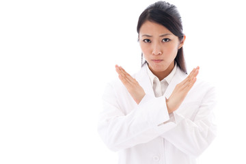 a young asian doctor on white background