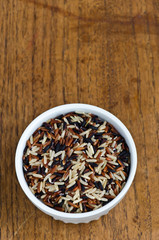 Classic Mixed Rice In The White Bowl On The Vintage Wooden Table