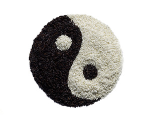 Yin Yang made from black and white rice