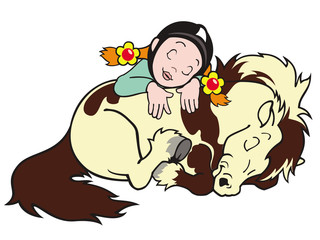 sleeping girl with pony