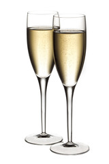 full view of two glasses  of white wine
