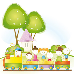 Obraz premium Happy kids in train
