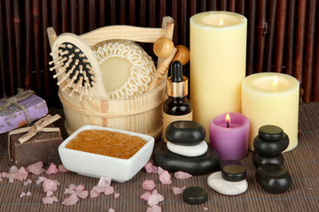 Beautiful spa setting on bamboo background