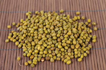 mung beans on brown background