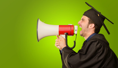 Graduate Man Holding Megaphone